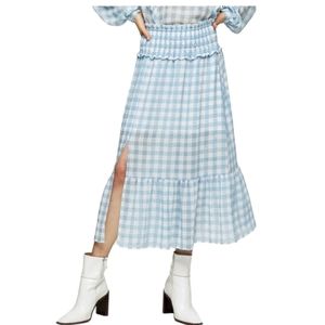 TOPSHOP Gingham Smocked Tiered Midi Skirt SZ‎ 8